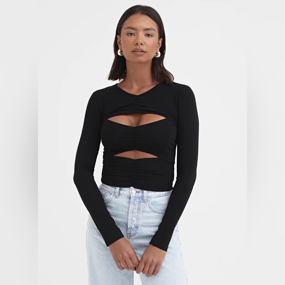 4th and Reckless Black Ruched Cut Out Top - Black